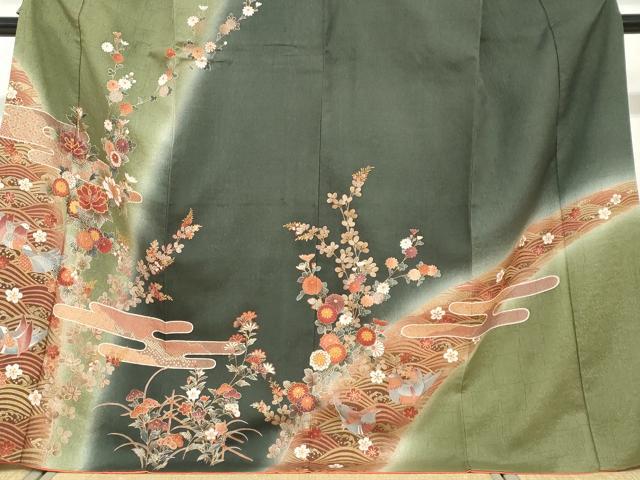平和屋着物●訪問着　流水花鳥文　暈し染め　金彩　正絹　逸品　DABF1767ud