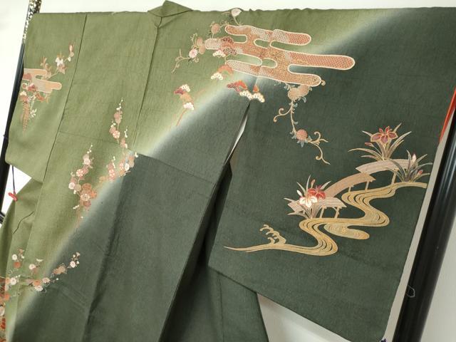 平和屋着物●訪問着　流水花鳥文　暈し染め　金彩　正絹　逸品　DABF1767ud