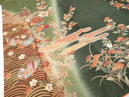 平和屋着物●訪問着　流水花鳥文　暈し染め　金彩　正絹　逸品　DABF1767ud