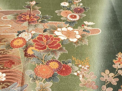 平和屋着物●訪問着　流水花鳥文　暈し染め　金彩　正絹　逸品　DABF1767ud