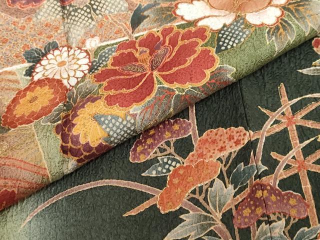 平和屋着物●訪問着　流水花鳥文　暈し染め　金彩　正絹　逸品　DABF1767ud