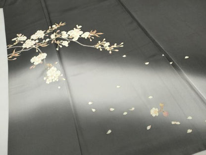平和屋着物●訪問着　枝桜文　暈し染め　正絹　逸品　DABF1772ud