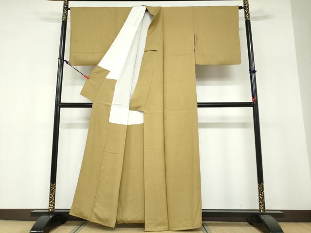 平和屋着物●上質な色無地　干割れ地紋　桑染色　正絹　逸品　DABF1774ud