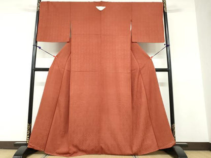 平和屋着物●上質な色無地　立涌草花地紋　蘇芳色　正絹　逸品　未使用　DABF1775ud
