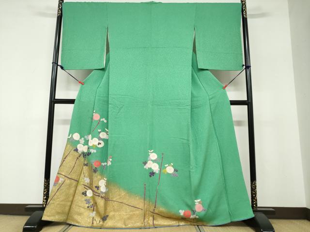 平和屋着物●色留訪問着　草花文　金彩　正絹　逸品　DABF1776ud