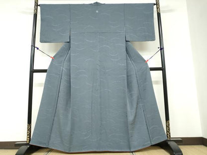 平和屋着物●上質な色無地　雪芝地紋　錆鉄御納戸色　正絹　逸品　DABF1777ud