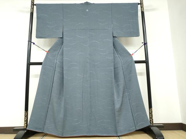 平和屋着物●上質な色無地　雪芝地紋　錆鉄御納戸色　正絹　逸品　DABF1777ud