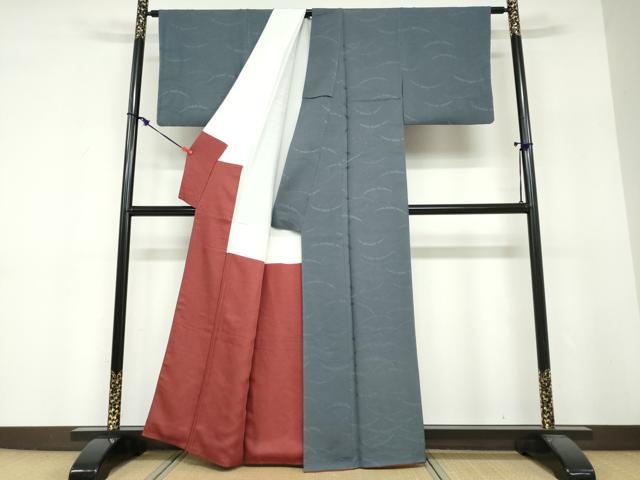 平和屋着物●上質な色無地　雪芝地紋　錆鉄御納戸色　正絹　逸品　DABF1777ud