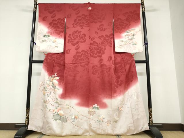 平和屋着物●現代アンティーク　貝島はるみ　綺麗伝説　訪問着　結び紐草花文　暈し染め　正絹　逸品　DABF1779ud