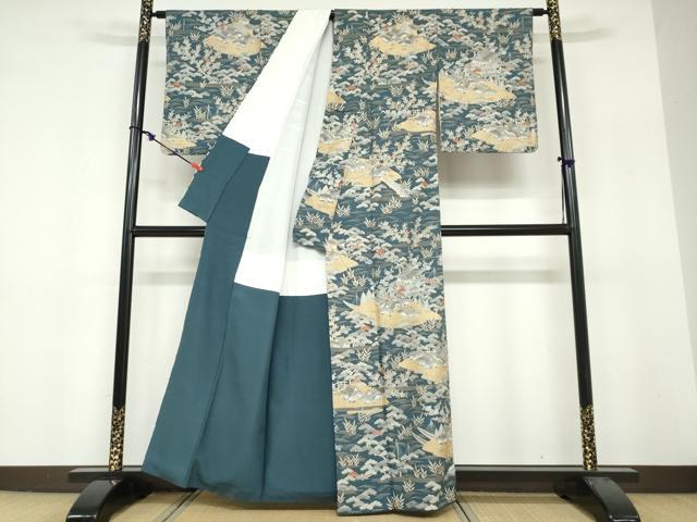 平和屋着物●訪問着　渡橋風景草花文　金銀彩　正絹　逸品　DABF1782ud
