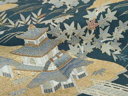 平和屋着物●訪問着　渡橋風景草花文　金銀彩　正絹　逸品　DABF1782ud