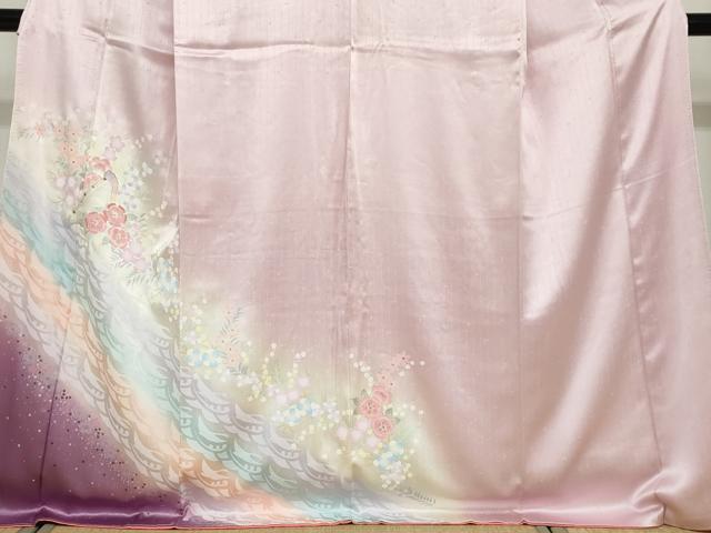 平和屋着物●訪問着　駒刺繍　楽器草花文　暈し染め　金銀彩　正絹　逸品　DABF1784ud