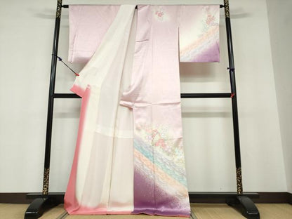 平和屋着物●訪問着　駒刺繍　楽器草花文　暈し染め　金銀彩　正絹　逸品　DABF1784ud