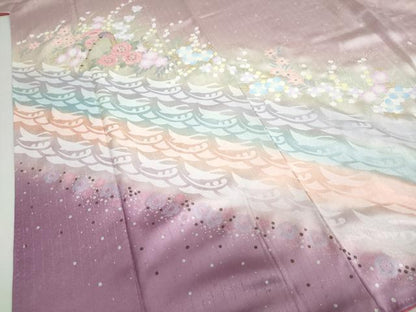 平和屋着物●訪問着　駒刺繍　楽器草花文　暈し染め　金銀彩　正絹　逸品　DABF1784ud