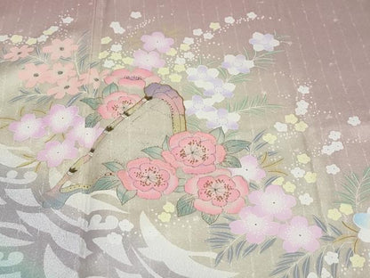 平和屋着物●訪問着　駒刺繍　楽器草花文　暈し染め　金銀彩　正絹　逸品　DABF1784ud