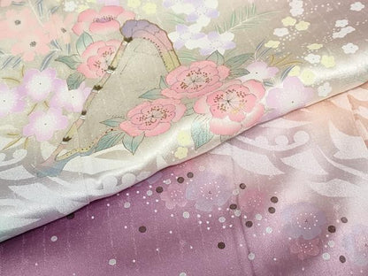 平和屋着物●訪問着　駒刺繍　楽器草花文　暈し染め　金銀彩　正絹　逸品　DABF1784ud