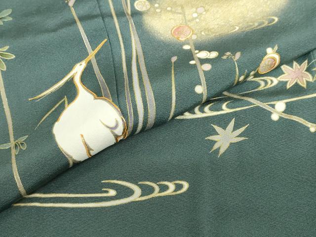 平和屋着物●訪問着　駒刺繍　流水草花文　鷺　金彩　正絹　逸品　DABF1792ud