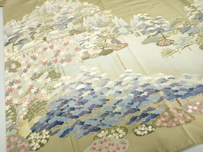 平和屋着物●豪華色留袖　友禅　作家物　風景草花文　暈し染め　正絹　逸品　DABF1794ud