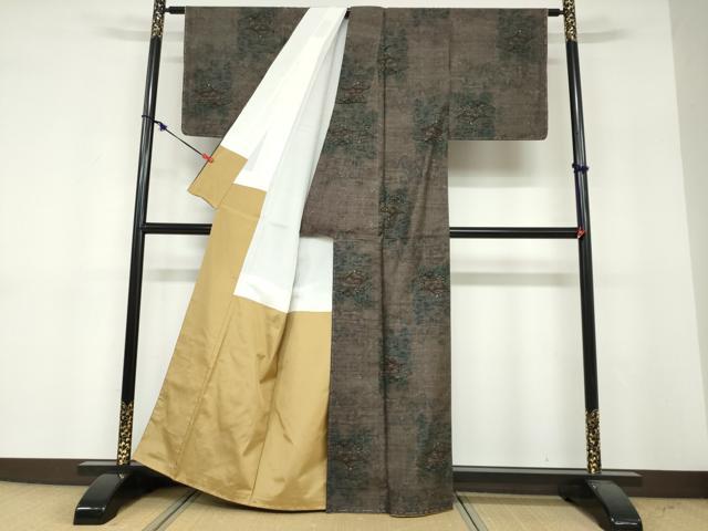 平和屋着物●本場大島紬　9マルキ　古代染色純泥染　風景樹林文　証紙付き　渡絹織物謹製　正絹　逸品　未使用　DABF1798ud