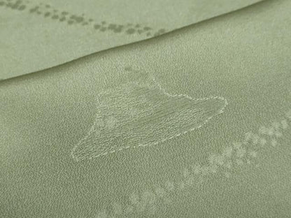 平和屋着物●上質な色無地　霞地紋　麹塵色　正絹　逸品　DABF1802ud