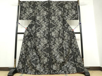 平和屋着物●本場大島紬　9マルキ　草花文　正絹　逸品　DABF1803ud