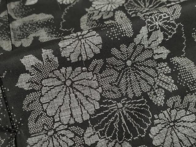 平和屋着物●本場大島紬　9マルキ　草花文　正絹　逸品　DABF1803ud