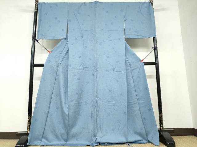 平和屋着物●上質な色無地　草花地紋　青藤色　ロング丈　正絹　逸品　DABF1806ud