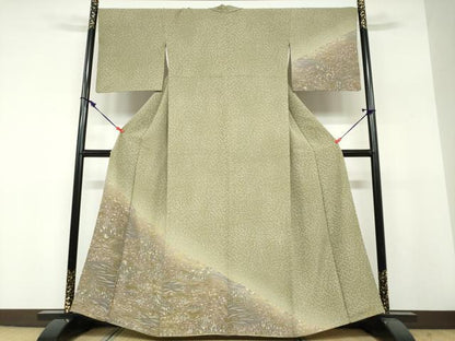 平和屋着物●訪問着　型染め　流水風景文　正絹　逸品　DABF1807ud