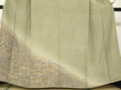平和屋着物●訪問着　型染め　流水風景文　正絹　逸品　DABF1807ud