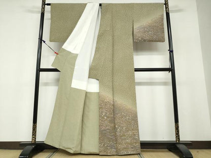 平和屋着物●訪問着　型染め　流水風景文　正絹　逸品　DABF1807ud