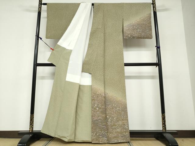 平和屋着物●訪問着　型染め　流水風景文　正絹　逸品　DABF1807ud