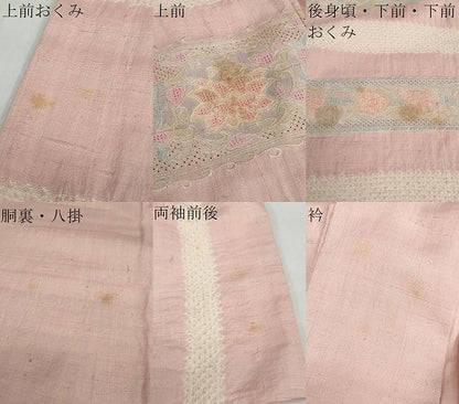 平和屋着物●中国三大刺繍　スワトウ刺繍　汕頭刺繍　訪問着　紬地　絞り　横段草花文　正絹　逸品　DABF1809ud