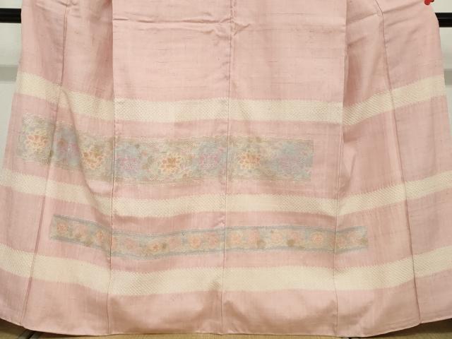 平和屋着物●中国三大刺繍　スワトウ刺繍　汕頭刺繍　訪問着　紬地　絞り　横段草花文　正絹　逸品　DABF1809ud