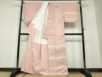 平和屋着物●中国三大刺繍　スワトウ刺繍　汕頭刺繍　訪問着　紬地　絞り　横段草花文　正絹　逸品　DABF1809ud