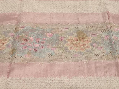 平和屋着物●中国三大刺繍　スワトウ刺繍　汕頭刺繍　訪問着　紬地　絞り　横段草花文　正絹　逸品　DABF1809ud