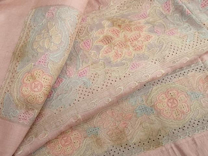 平和屋着物●中国三大刺繍　スワトウ刺繍　汕頭刺繍　訪問着　紬地　絞り　横段草花文　正絹　逸品　DABF1809ud