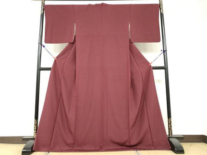 平和屋着物●上質な色無地　葡萄色　反端付き　ロング丈　正絹　逸品　未使用　DABF1810ud