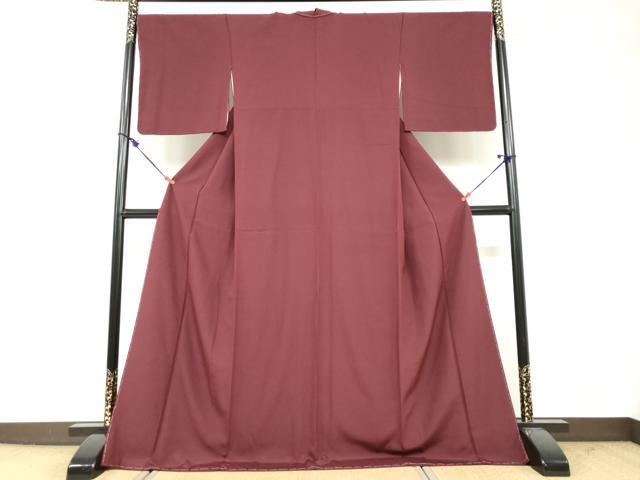 平和屋着物●上質な色無地　葡萄色　反端付き　ロング丈　正絹　逸品　未使用　DABF1810ud