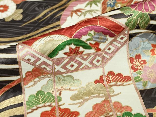 平和屋着物●豪華振袖　作家物　駒刺繍　貝桶草花文　金彩　正絹　逸品　DABF1811ud
