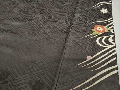 平和屋着物●豪華振袖　作家物　駒刺繍　貝桶草花文　金彩　正絹　逸品　DABF1811ud