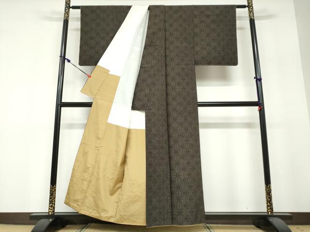 平和屋着物●結城紬　100亀甲　麻の葉文様　正絹　逸品　DABF1812ud