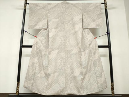 平和屋着物●結城紬　100亀甲　切嵌吉祥草花文　正絹　逸品　DABF1814ud