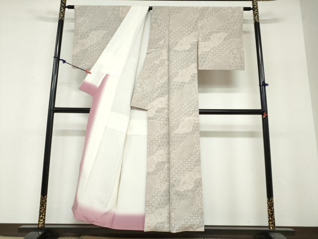 平和屋着物●結城紬　100亀甲　切嵌吉祥草花文　正絹　逸品　DABF1814ud
