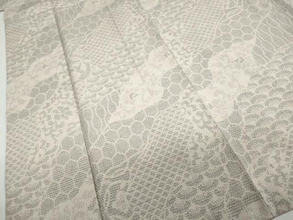 平和屋着物●結城紬　100亀甲　切嵌吉祥草花文　正絹　逸品　DABF1814ud