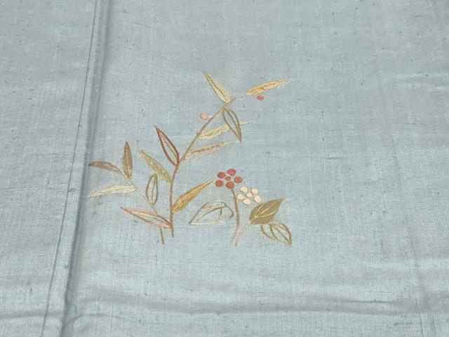 平和屋着物●訪問着　紬地　総刺繍　草花文　暈し染め　金彩　正絹　逸品　DABF1817ud