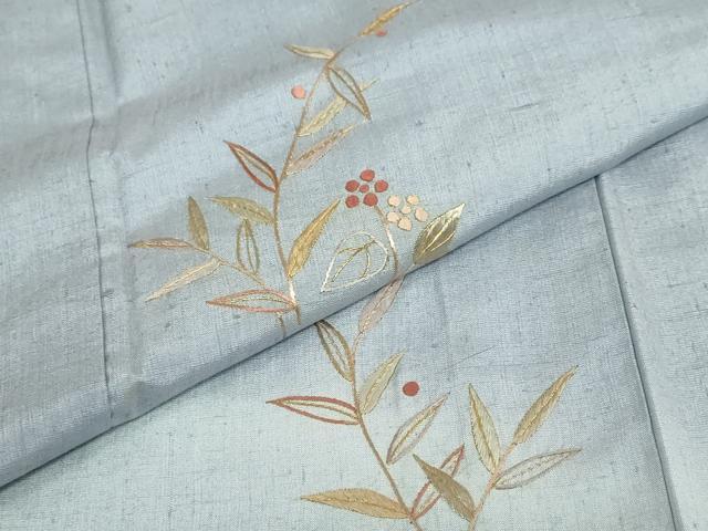 平和屋着物●訪問着　紬地　総刺繍　草花文　暈し染め　金彩　正絹　逸品　DABF1817ud