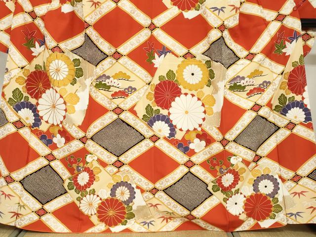 平和屋着物●豪華振袖　駒刺繍　天井花文　金彩　正絹　逸品　DABF1818ud