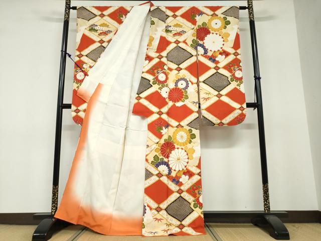 平和屋着物●豪華振袖　駒刺繍　天井花文　金彩　正絹　逸品　DABF1818ud