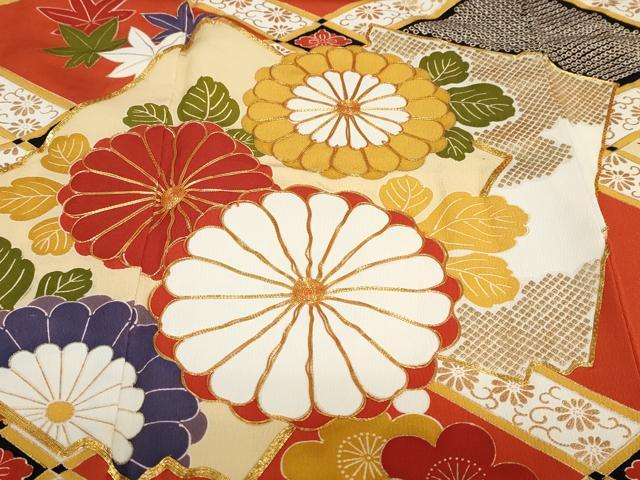 平和屋着物●豪華振袖　駒刺繍　天井花文　金彩　正絹　逸品　DABF1818ud