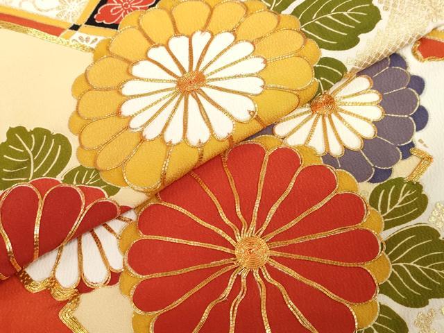 平和屋着物●豪華振袖　駒刺繍　天井花文　金彩　正絹　逸品　DABF1818ud